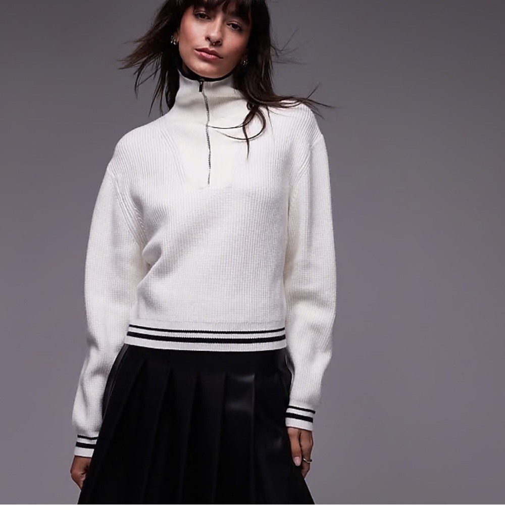 Mango Women's White Quarter Zip Sweater